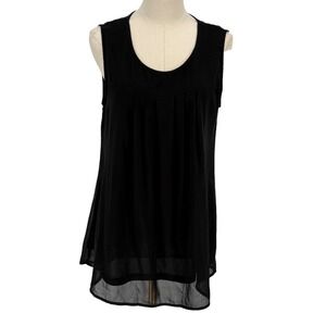 Timeson Sleeveless Blouse Black Pleated Sheer Hem M‎